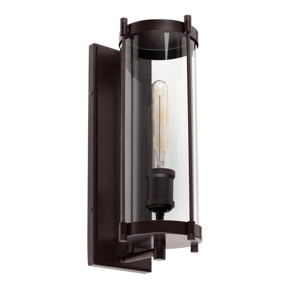 Hudson 1-Light Antique Bronze Outdoor Wall Mount Lantern Sconce with Clear 