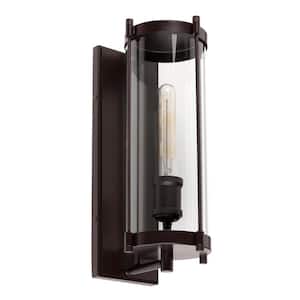Hudson 1-Light Antique Bronze Outdoor Wall Mount Lantern Sconce with Clear Glass