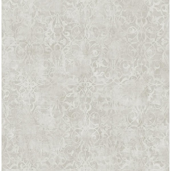 Seabrook Designs Brilliant Rustic Metallic Silver and Grey Scroll Paper Strippable Roll (Covers 56.05 sq. ft.)