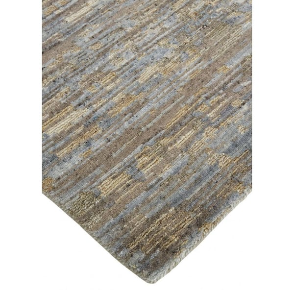 Brown,  Ivory 4 ft. x 6 ft. Knotted Abstract Wool Indoor Area Rug