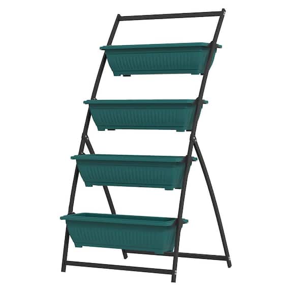 Sudzendf 4-Tier Green Plastic Raised Garden Bed Outdoor Planter Boxes with Stand, Self Draining for Vegetable, Flowers and Herbs