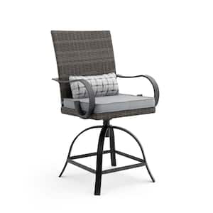 Arosa 360-Swivel Steel Outdoor Counter Height Dining Chairs With Gray Cushions and Lumbar Pillows (2-Pack)