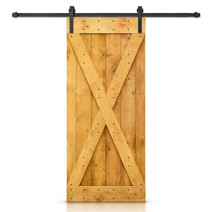 Distressed X Series 30 in. x 84 in. Colonial Maple Stained DIY Wood Interior Sliding Barn Door with Hardware Kit