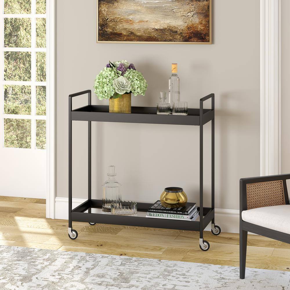 Evelyn & Zoe Contemporary Blackened Bronze Bar Cart with Tempered Glass Shelves