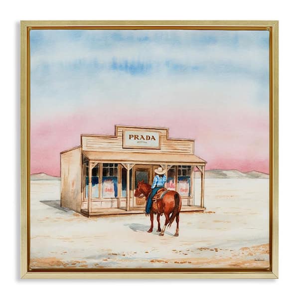 Cowgirl at Desert Shop by Amanda Greenwood Gold Floater Frame Nature Graphic Art Print 25 in. x 25 in.