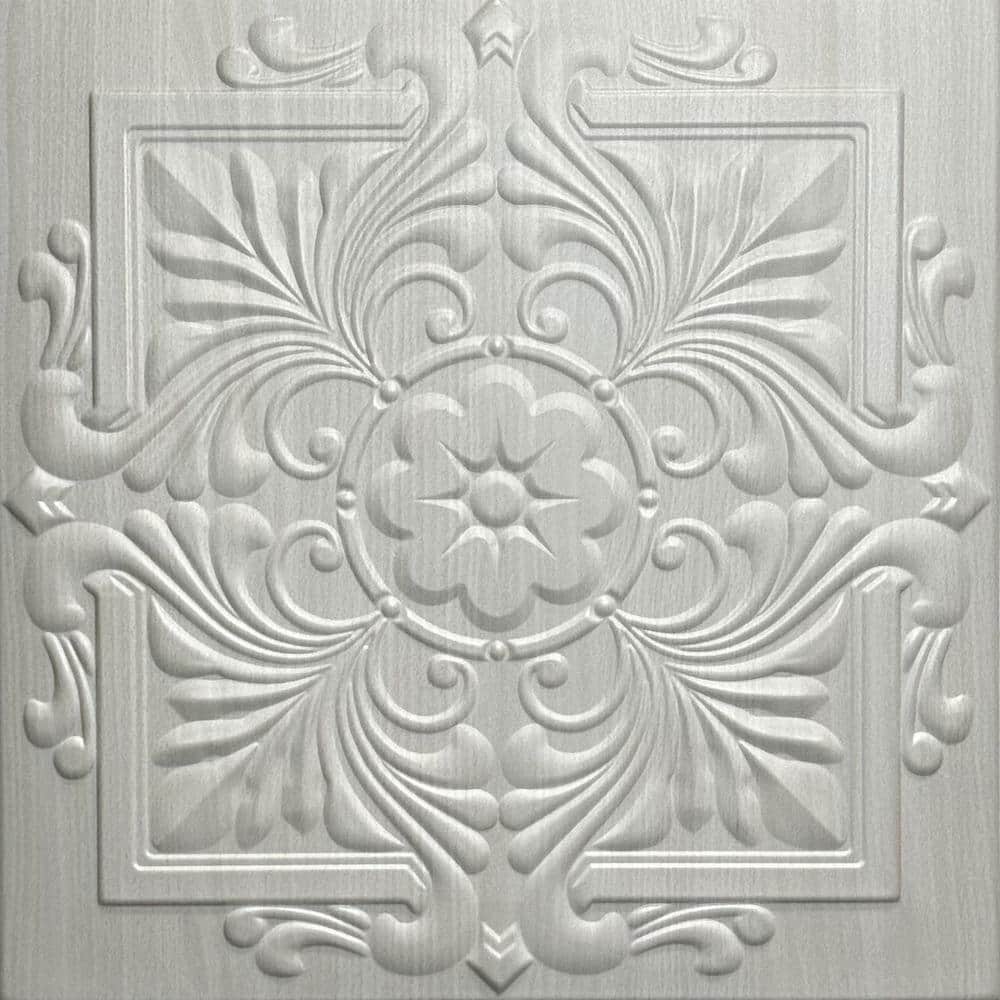 Victorian Washed Oak 1.6 ft. x 1.6 ft. Decorative Foam Glue Up Ceiling Tile