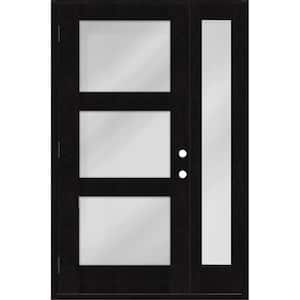 Regency 51 in. W. x 80 in. Modern 3-Lite Equal Clear RHOS Onyx Stain Mahogany Fiberglass Prehung Front Door 12 in. SL