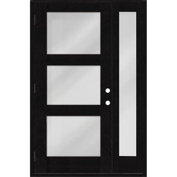 Steves & Sons Regency 51 in. x 80 in. Modern 3-Lite Equal Clear RHOS Onyx Stain Mahogany Fiberglass Prehung Front Door 12 in. SL