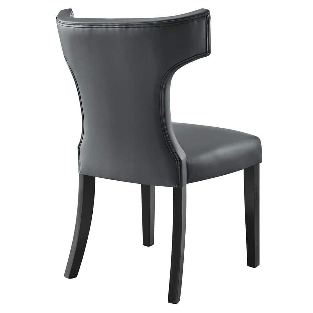 Gray Faux Leather Upholstered Side Chair with Wood Legs
