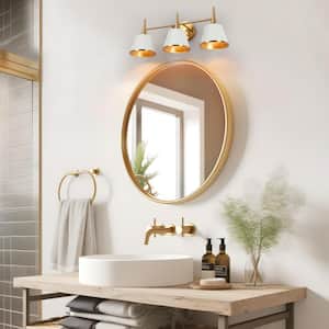 Modern 22.5 in. 3-Light Plated Brass Vanity Light with Taper Drum Matte Shades White Wall Light for Bathroom Vanity