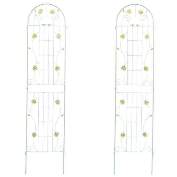 (2-Pack) 87 in. Cream White Iron Arch Garden Trellis, Fence Plant Trellis for Outdoor Climbing Roses Vines Support