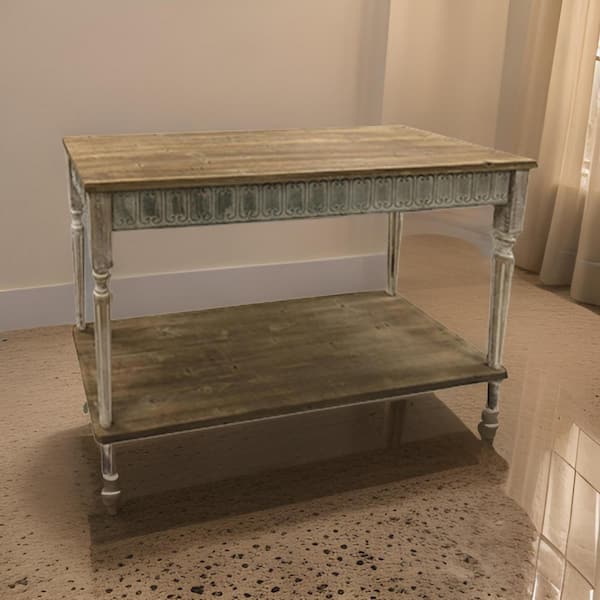 Benjara 15 in. Brown Rectangle Wooden Console Table with Mirrored Top and Elegant Floral Design