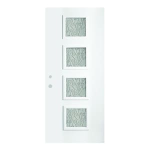 32 in. x 80 in. Evelyn Delta Satin 4 Lite Painted White Right-Hand Inswing Steel Prehung Front Door