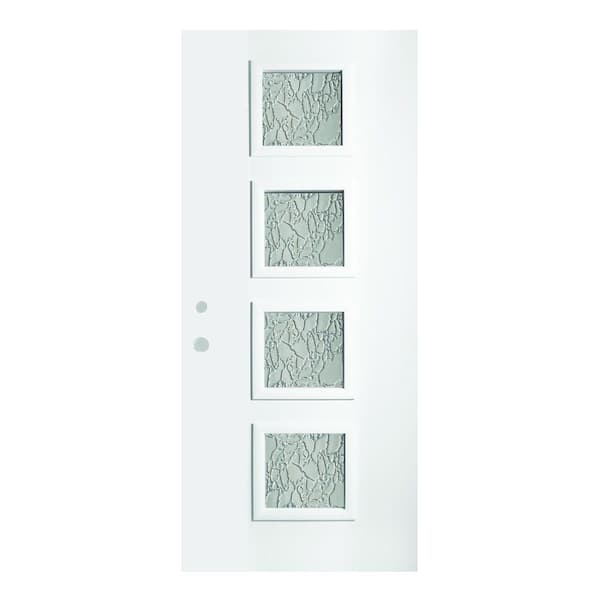 Stanley Doors 32 in. x 80 in. Evelyn Delta Satin 4 Lite Painted White Right-Hand Inswing Steel Prehung Front Door