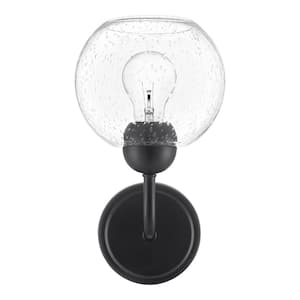 Jill 1-Light Black Wall Sconce with Seeded Glass Shade