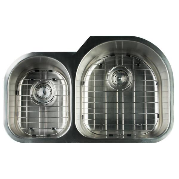 MSI Undermount Stainless Steel 31 in. 0-Hole Double Bowl Kitchen Sink with Grids and Strainer