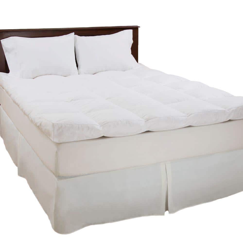 Plush White Cotton Down Feather Twin Mattress Topper