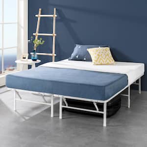SmartBase Tool-Free Assembly White Full Metal Bed Frame without Headboard