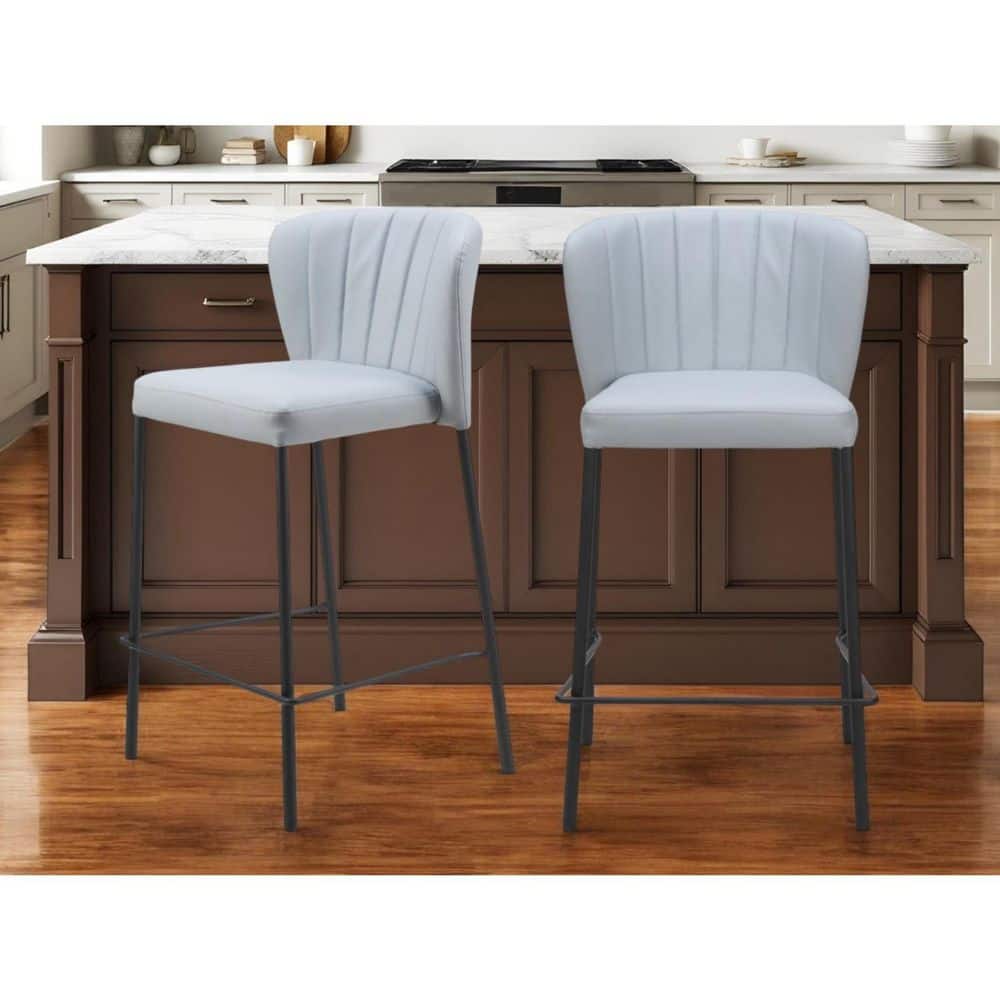 35.00 in. H Gray Counter Height Metal Bar Stool with Faux Leather Seat (Set of 2) price history on PriceWatchPro