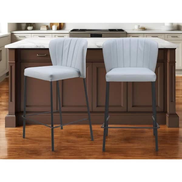 35.00 in. H Gray Counter Height Metal Bar Stool with Faux Leather Seat (Set of 2)