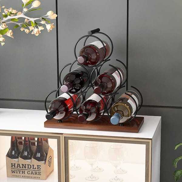 EPOWP 6-Bottle Black Metal Tabletop Wine Rack LX-D0102HHLA78 - The