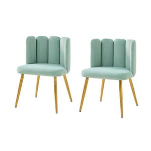 Elena Sage Contemporary Upholstered Side Chair with Tufted Back and Metal Legs (Set of 2)