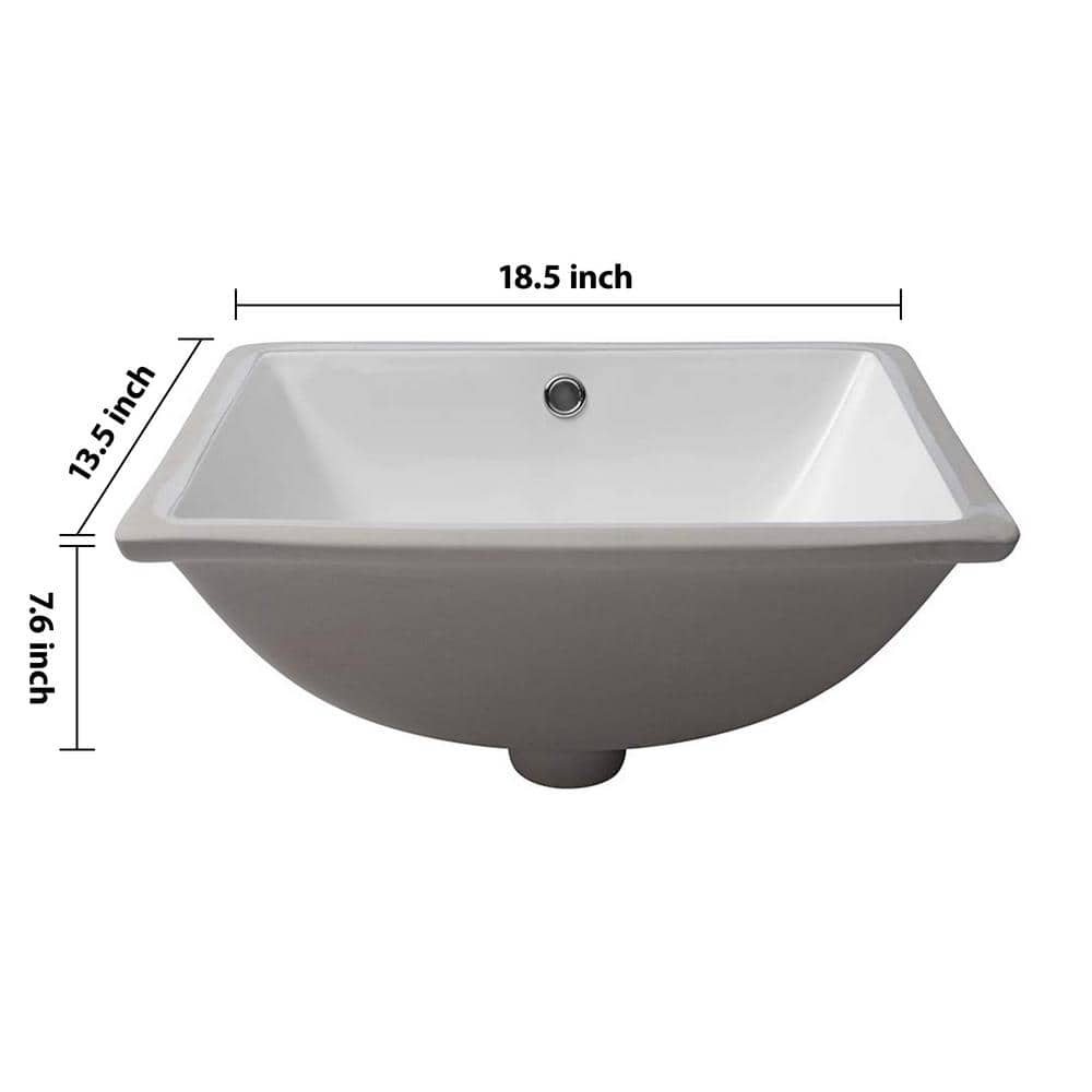 18.5" White Ceramic Rectangle Undermount Bathroom Sink
