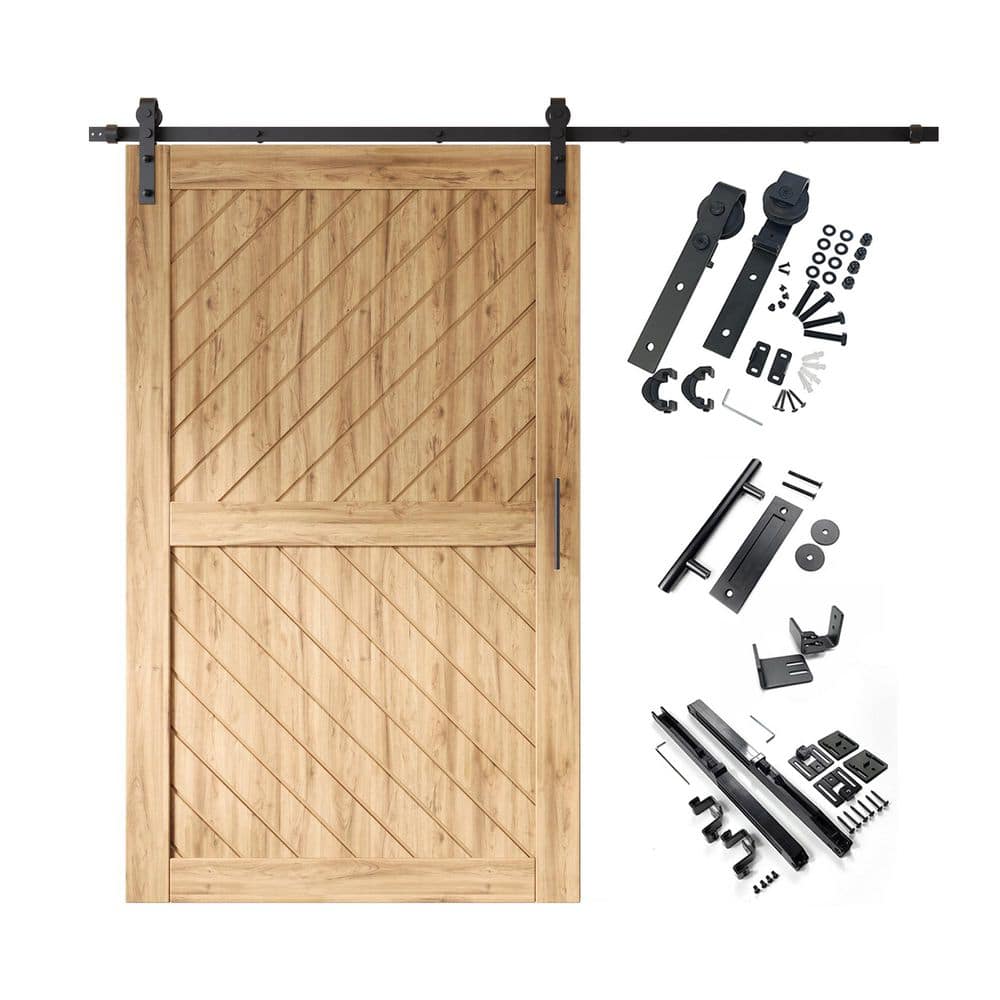 XT3 48 in. x 80 in. C-Panel Unfinished Slanted Stripe Design Solid Pine Wood Sliding Barn Door with Hardware Kit price history on PriceWatchPro