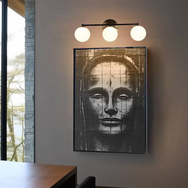 Fullur 22 in. 3-Light Matte Black and Brass Plated Bathroom Vanity Light Integrated LED Bath Light with Frosted Glass