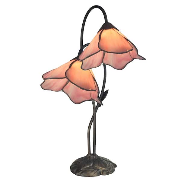 Dale Tiffany 22.75 in Antique Bronze Poelking Lily Accent Lamp with Tiffany Art Glass Shades
