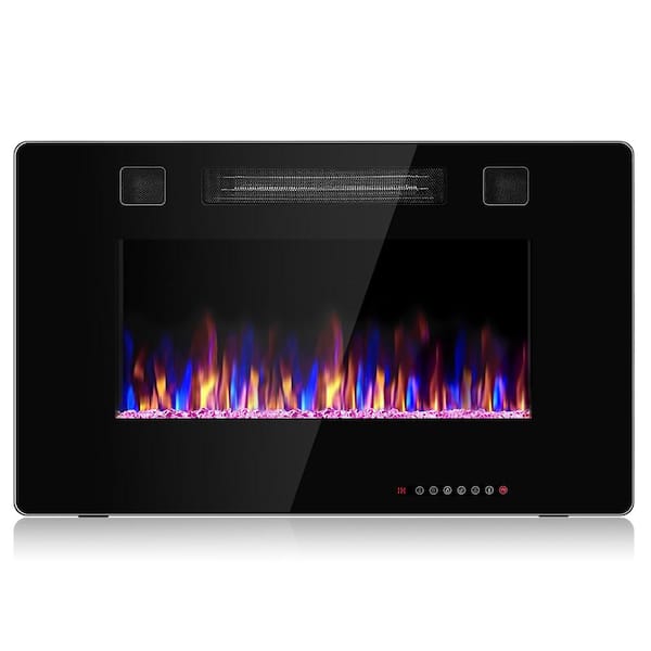 5100 BTU 30 in. Unvented Wall Electric Fireplace Power Furnace in Black
