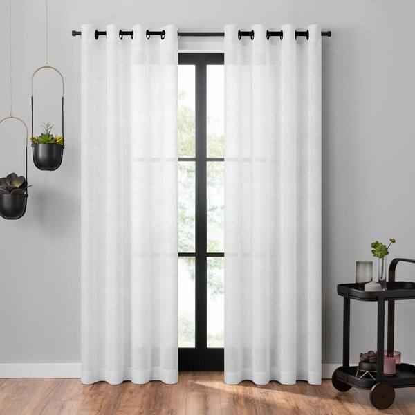Umbra Dagen Slub White Polyester Textured 50 in. W x 95 in. L Grommet Sheer Curtain (Single Panel)