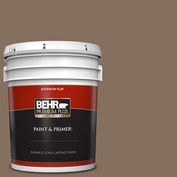 BEHR PREMIUM PLUS 5 gal. #N230-6 Whiskey Barrel Flat Exterior Paint & Primer