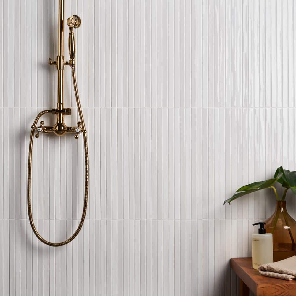 Blanco White Glossy Ceramic Elongated Subway Mosaic Wall Tile