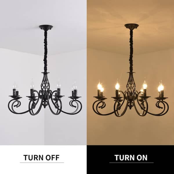 Genoci 8 Light Black Retro Dimmable Empire Candle Chandelier for
