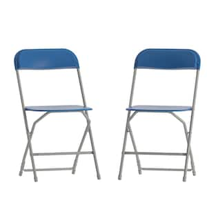 Carnegy Avenue Blue Plastic Seat with Metal Frame Folding Chair