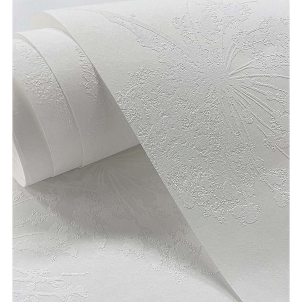 57.5 sq. ft. Off-White Dandelion Fields Paintable Paper Unpasted Wallpaper Roll