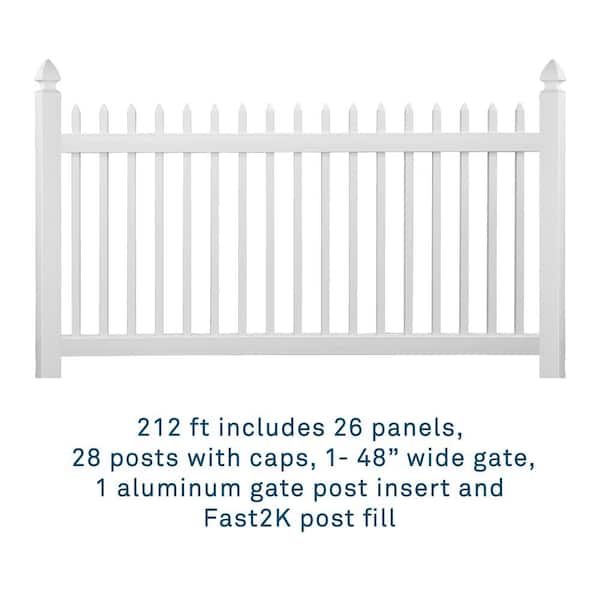 Weatherables Abbington 4 ft. H x 212 ft. L Picket Spade Top White Vinyl Fence Project Pack