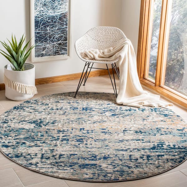 Madison Gray/Blue 8 ft. x 8 ft. Abstract Gradient Round Area Rug