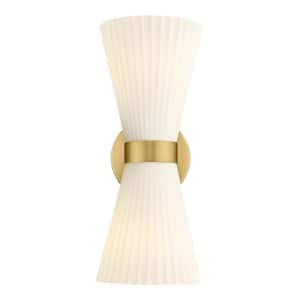 5.9 in. 2-Light Milk White Glass Shade Modern Indoor Brushed Gold Finish Wall Sconce with Frosted