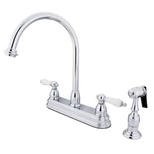 Restoration 2-Handle Deck Mount Centerset Kitchen Faucets with Side Sprayer in Polished Chrome