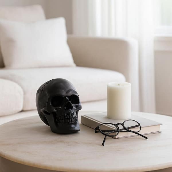 Liv & Skye 5 in. x 6 in. Black Metal Novelty Solid Skull