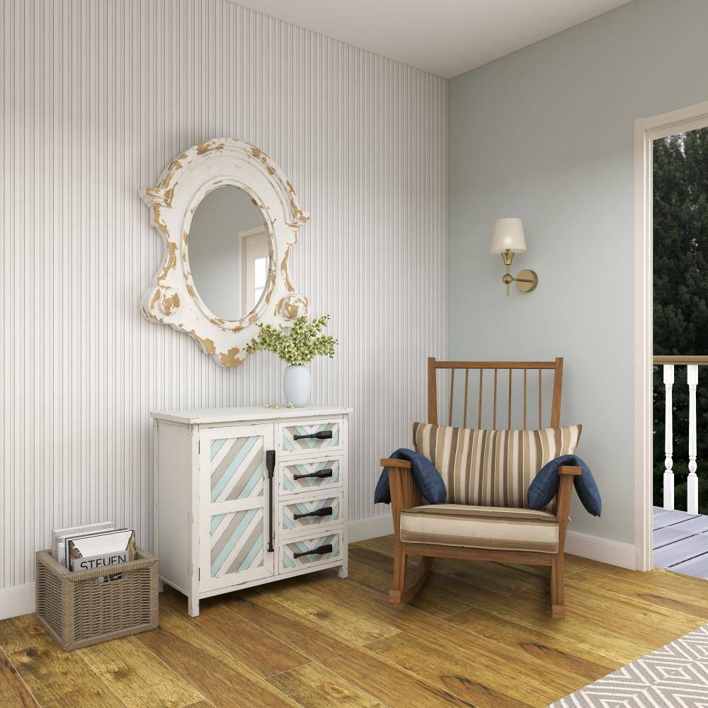 White Carved Oval Wood Wall Mirror with Arched Top