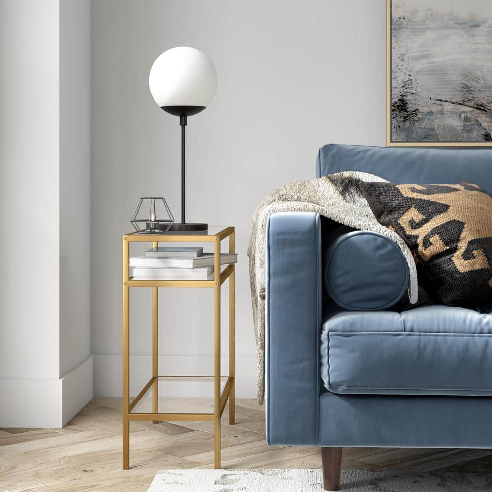 Sivil 24" Gold Glass and Metal Rectangular Side Table