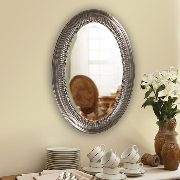 Marley Forrest - Medium Oval Champagne Silver Beveled Glass Contemporary Mirror (31 in. H x 21 in. W)