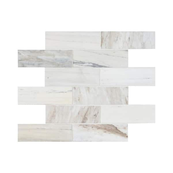 Angora Subway 12 in. x 12 in. Polished Marble Mesh-Mounted Mosaic Floor and Wall Tile (9.7 sq. ft./case)