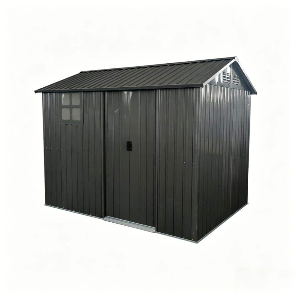 8x6 FT Galvanized Steel Outdoor Storage Shed with Sliding Door Window Vents Black price history on PriceWatchPro