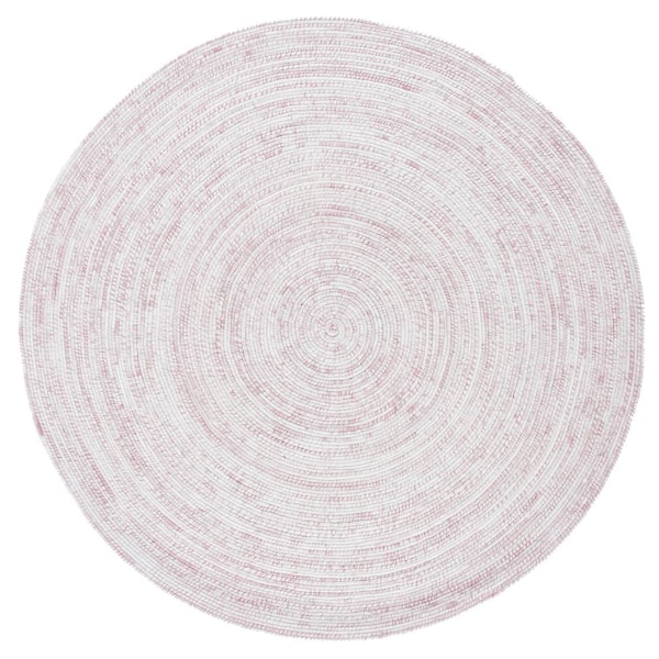 SAFAVIEH Braided Ivory/Pink 3 ft. x 3 ft. Round Striped Area Rug