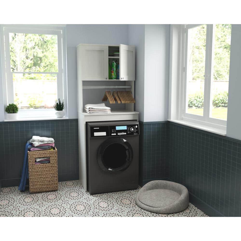 Washed Oak Freestanding Laundry Cabinet with Adjustable Shelving