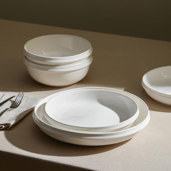 STONE LAIN Verso 24-Piece White Porcelain Dinnerware Set (Service